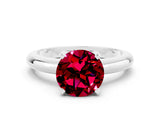 White gold Round Cut Garnet Solitaire Engagement Ring with Round Band and Four-Prong Setting