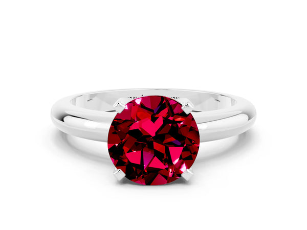 Silver Round Cut Garnet Solitaire Engagement Ring with Round Band and Four-Prong Setting