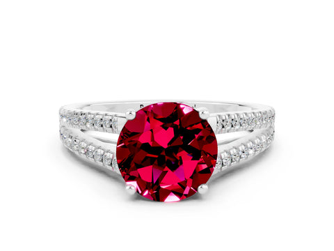 White gold Round Cut Garnet Solitaire Engagement Ring with Split Shank Pavé Band_12