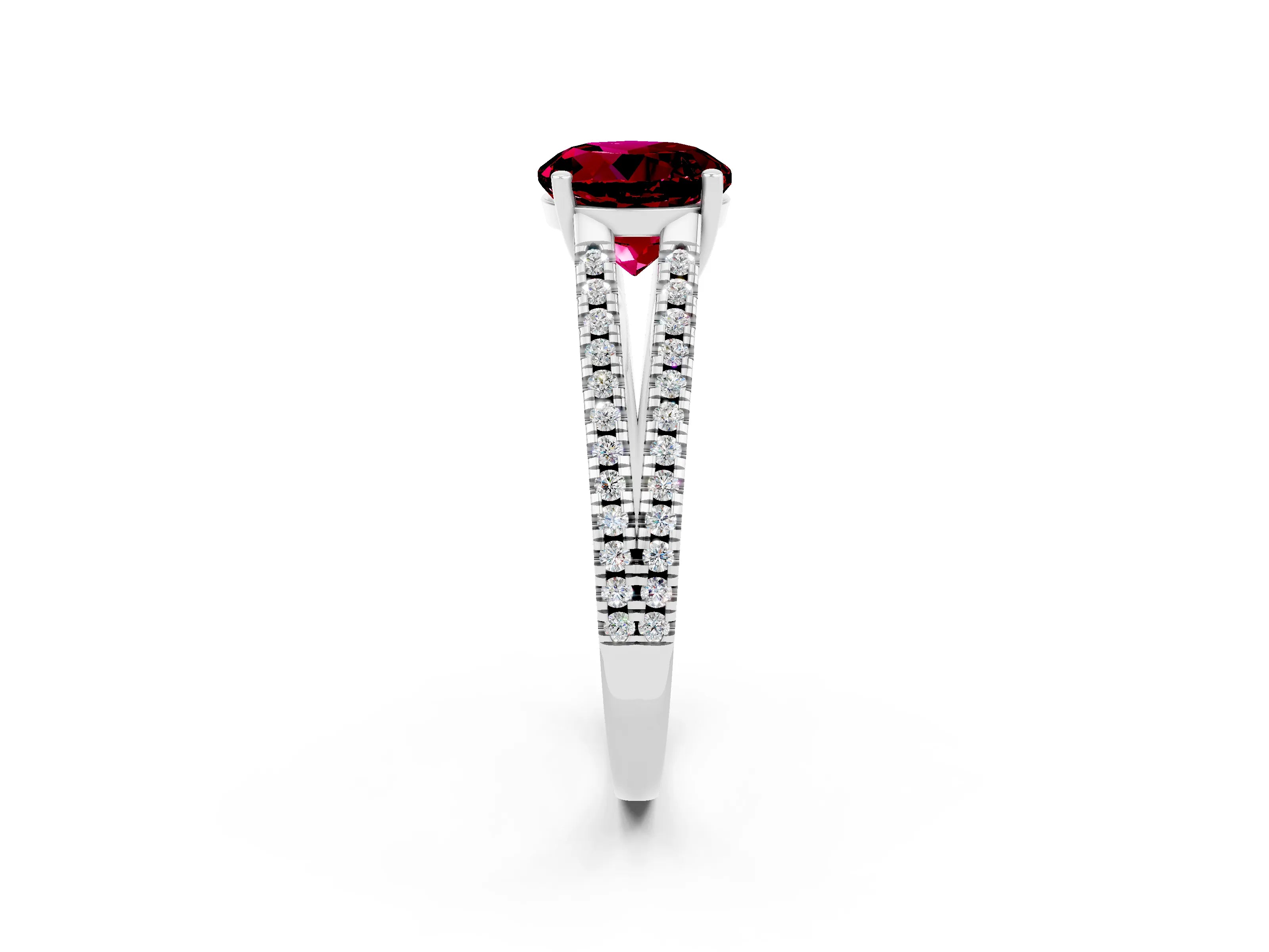 White gold Round Cut Garnet Solitaire Engagement Ring with Split Shank Pavé Band_14