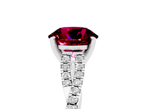 White gold Round Cut Garnet Solitaire Engagement Ring with Twisted Pavé Band and Four-Prong Setting_17