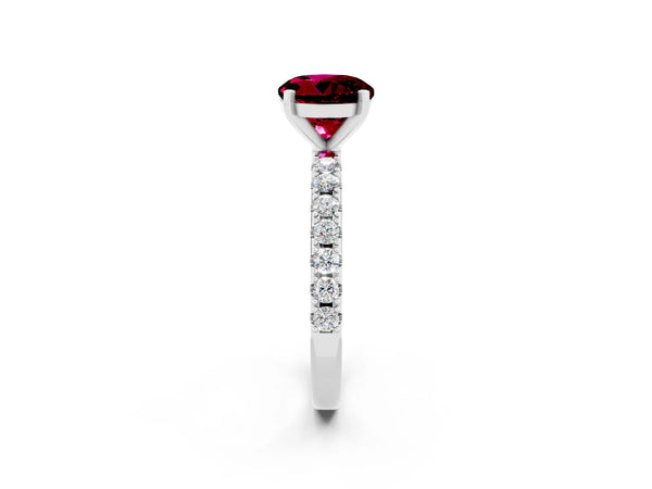 White gold Round Cut Garnet Solitaire Pavé Band with Four-Prong Setting