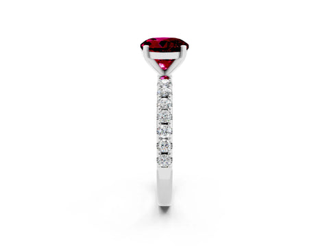 White gold Round Cut Garnet Solitaire Pavé Band with Four-Prong Setting_2