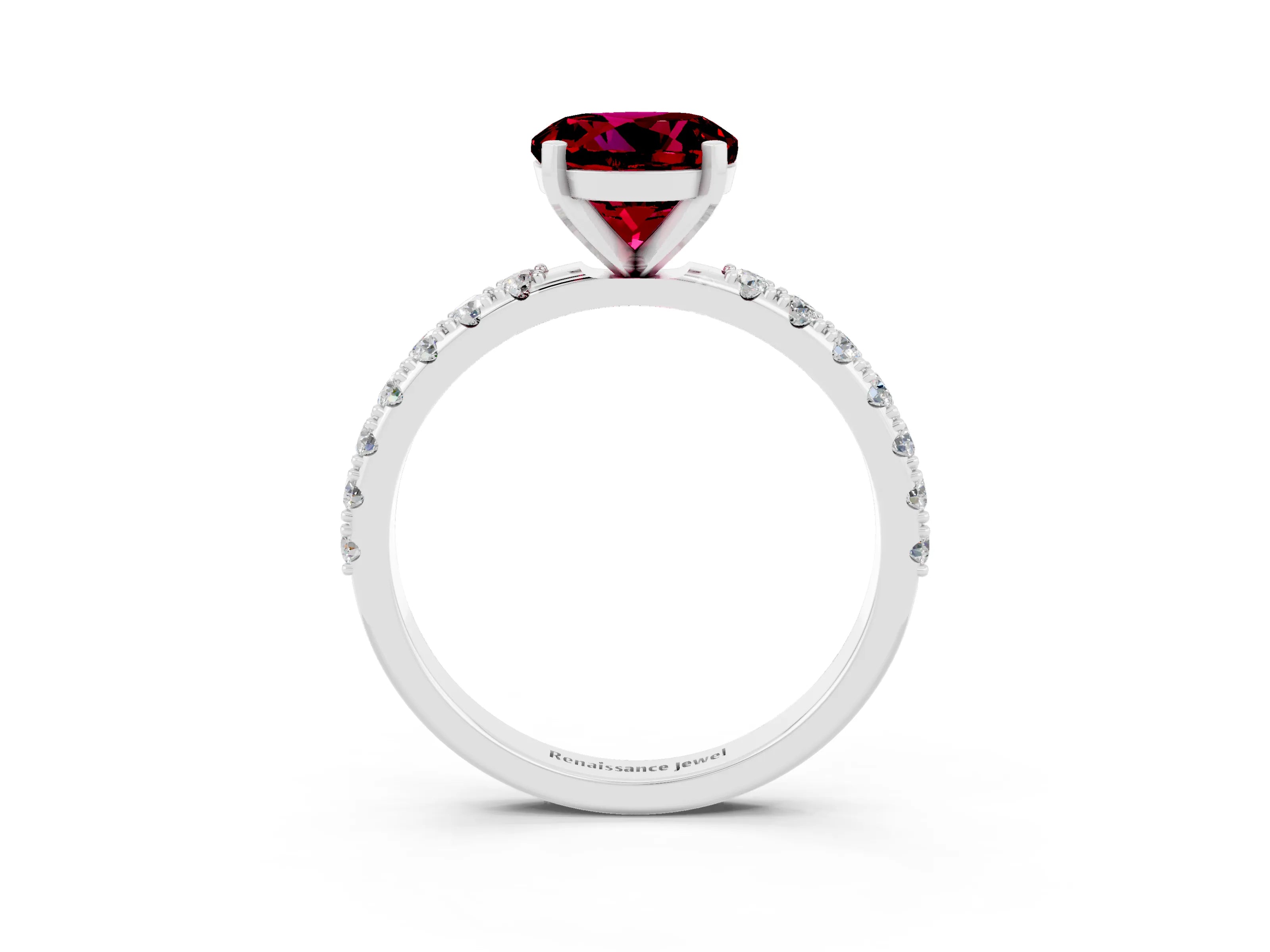 White gold Round Cut Garnet Solitaire Pavé Band with Four-Prong Setting_3