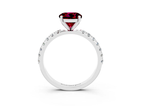 Silver Round Cut Garnet Solitaire Pavé Band with Four-Prong Setting