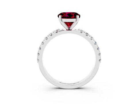 White gold Round Cut Garnet Solitaire Pavé Band with Four-Prong Setting_3