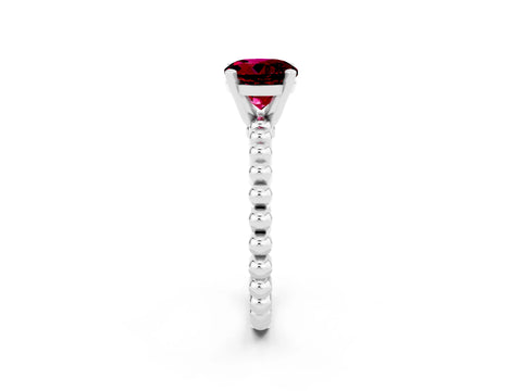 White gold Round Cut Garnet Solitaire Ring with Beaded Band and Prong Setting_14