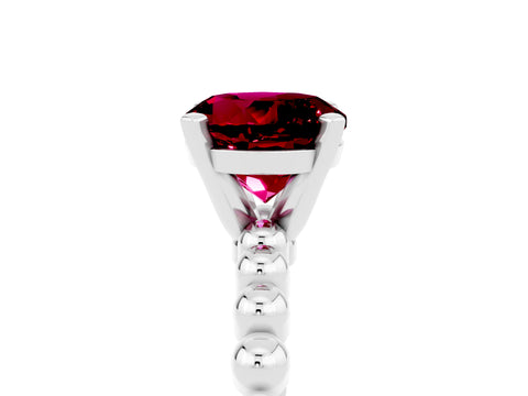 White gold Round Cut Garnet Solitaire Ring with Beaded Band and Prong Setting_17
