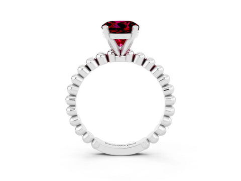 White gold Round Cut Garnet Solitaire Ring with Beaded Band and Prong Setting_3