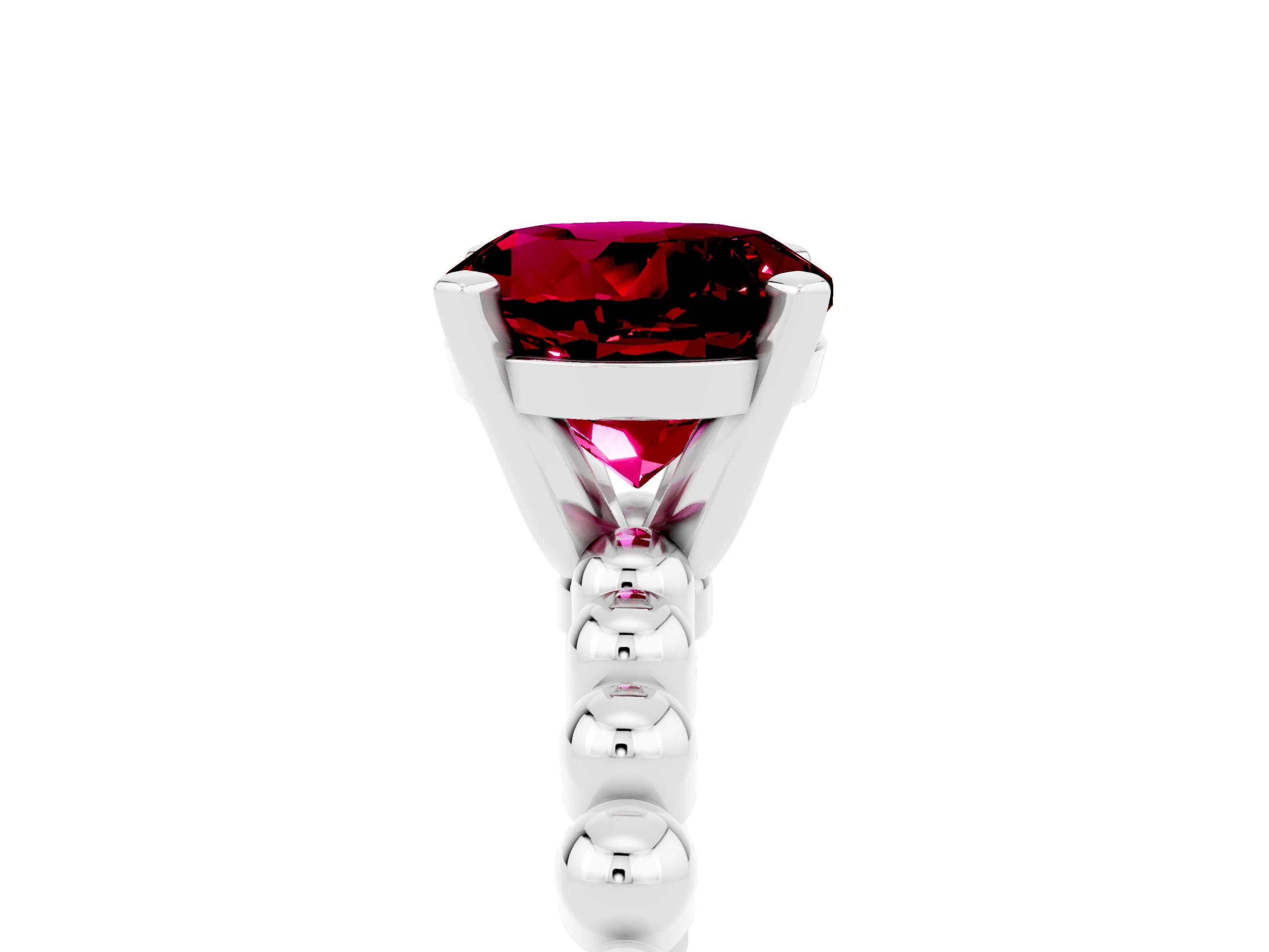 White gold Round Cut Garnet Solitaire Ring with Beaded Band and Prong Setting_5
