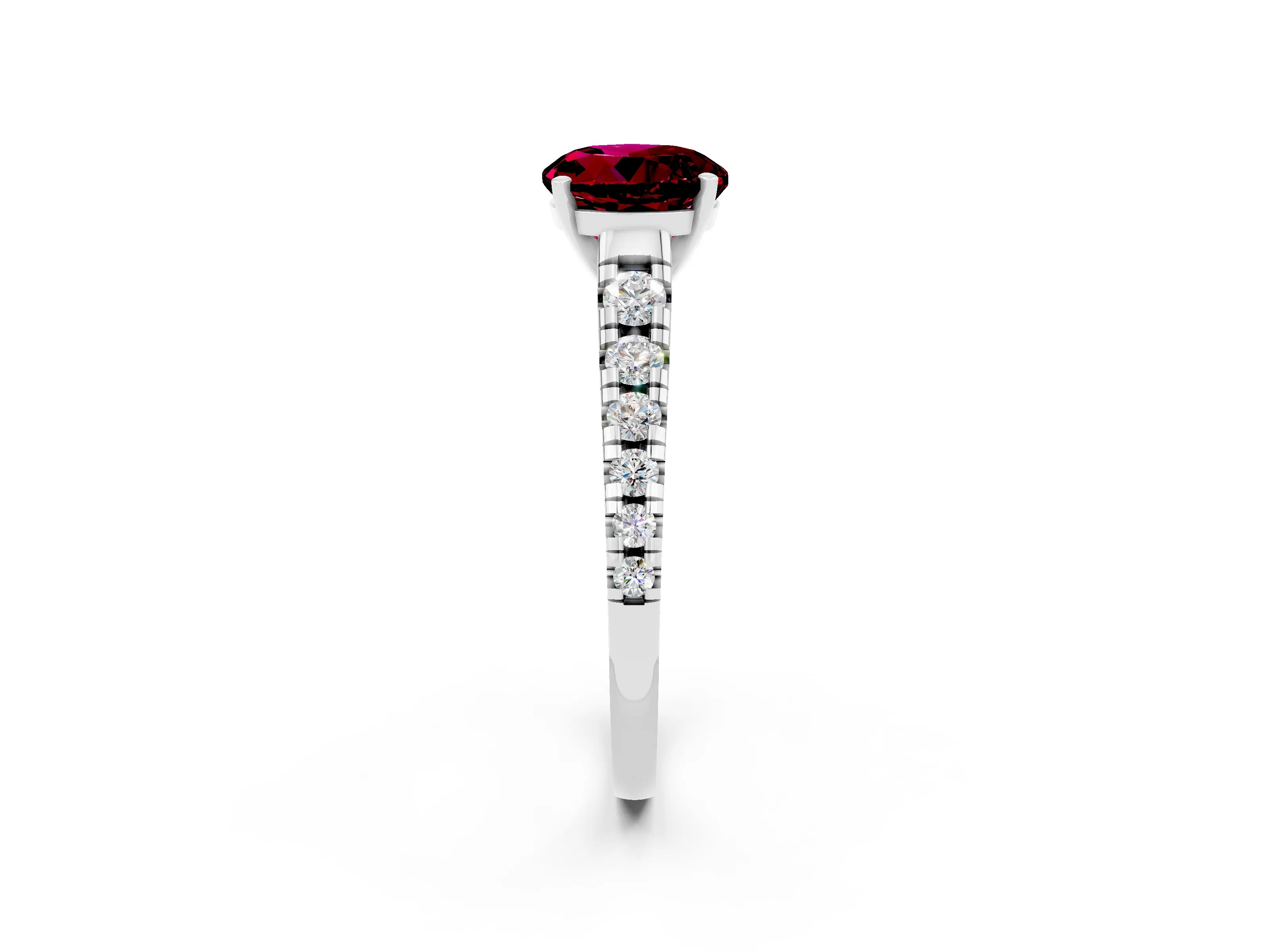 White gold Round Cut Garnet Solitaire Ring with Cathedral Setting and Pavé Band_2