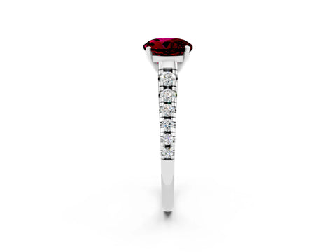 White gold Round Cut Garnet Solitaire Ring with Cathedral Setting and Pavé Band_2