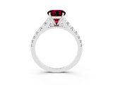 White gold Round Cut Garnet Solitaire Ring with Cathedral Setting and Pavé Band_3