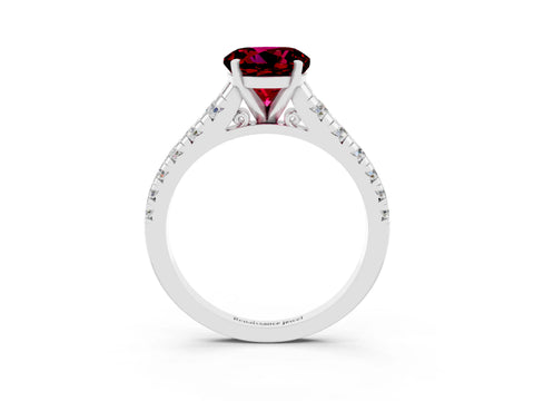 White gold Round Cut Garnet Solitaire Ring with Cathedral Setting and Pavé Band_3