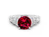 White gold Round Cut Garnet Solitaire Ring with Filigree Band and Four-Prong Setting_24