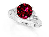 White gold Round Cut Garnet Solitaire Ring with Filigree Band and Four-Prong Setting_25