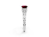 White gold Round Cut Garnet Solitaire Ring with Filigree Band and Four-Prong Setting_26