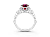 White gold Round Cut Garnet Solitaire Ring with Filigree Band and Four-Prong Setting_27