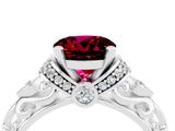 White gold Round Cut Garnet Solitaire Ring with Filigree Band and Four-Prong Setting_28