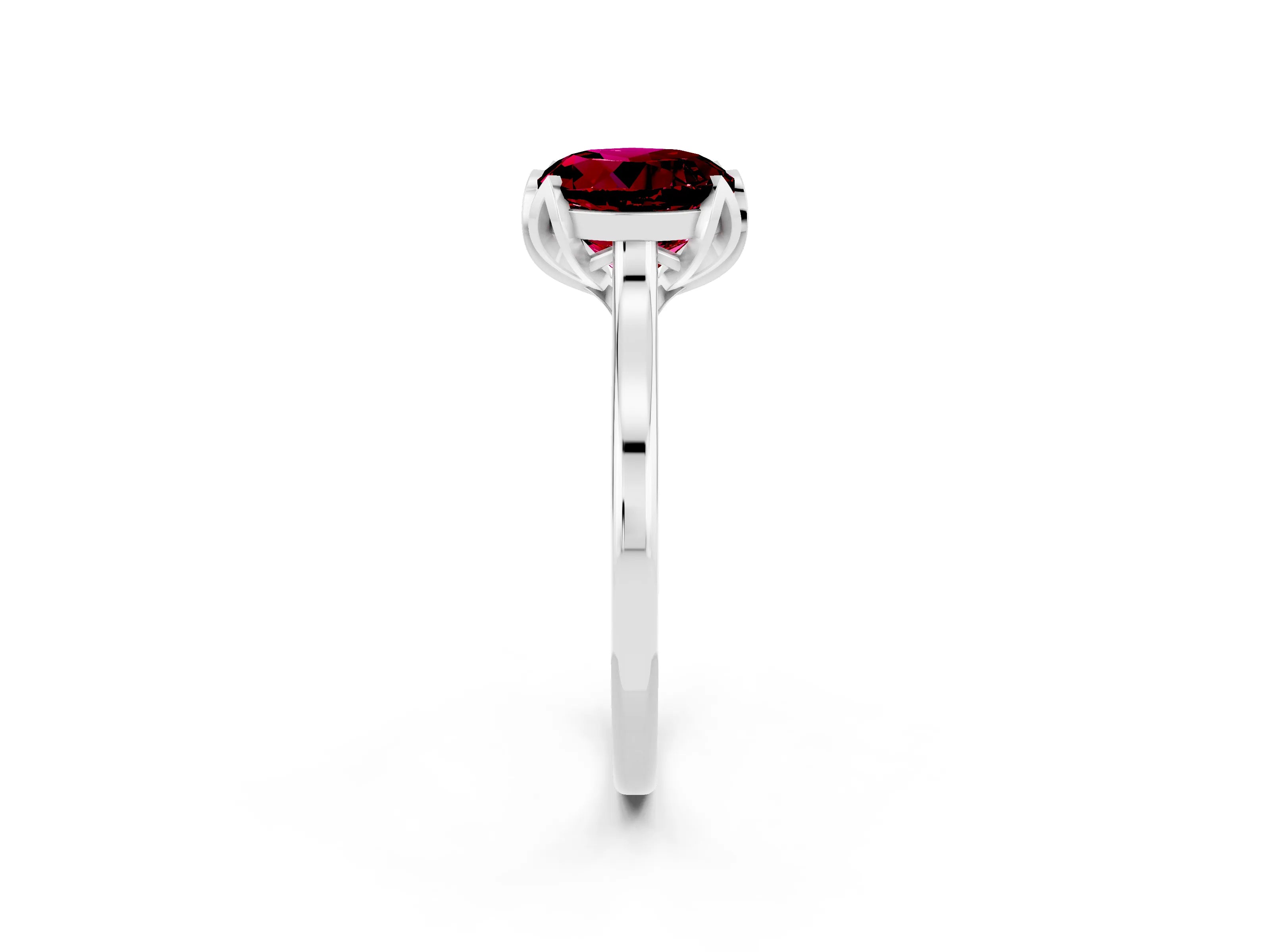 White gold Round Cut Garnet Solitaire Ring with Flower Prong Setting and Classic Band_14