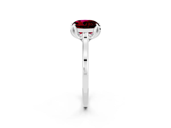 Silver Round Cut Garnet Solitaire Ring with Flower Prong Setting and Classic Band