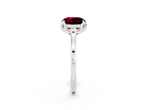White gold Round Cut Garnet Solitaire Ring with Flower Prong Setting and Classic Band_14