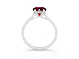 White gold Round Cut Garnet Solitaire Ring with Flower Prong Setting and Classic Band_15