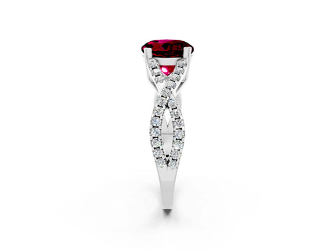White gold Round Cut Garnet Solitaire Ring with Four-Prong Setting and Twisted Pavé Band_2