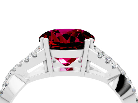 White gold Round Cut Garnet Solitaire Ring with Four-Prong Setting and Twisted Pavé Band_4