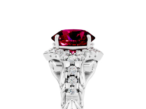 White gold Round Cut Garnet Solitaire Ring with Hidden Halo and Pavé Band_36