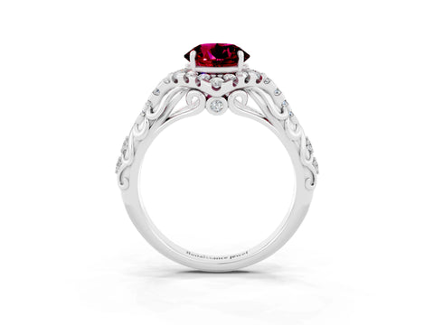 White gold Round Cut Garnet Solitaire Ring with Hidden Halo and Pavé Band_40