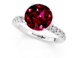 White gold Round Cut Garnet Solitaire Ring with Pavé Accents and Four-Prong Setting_1