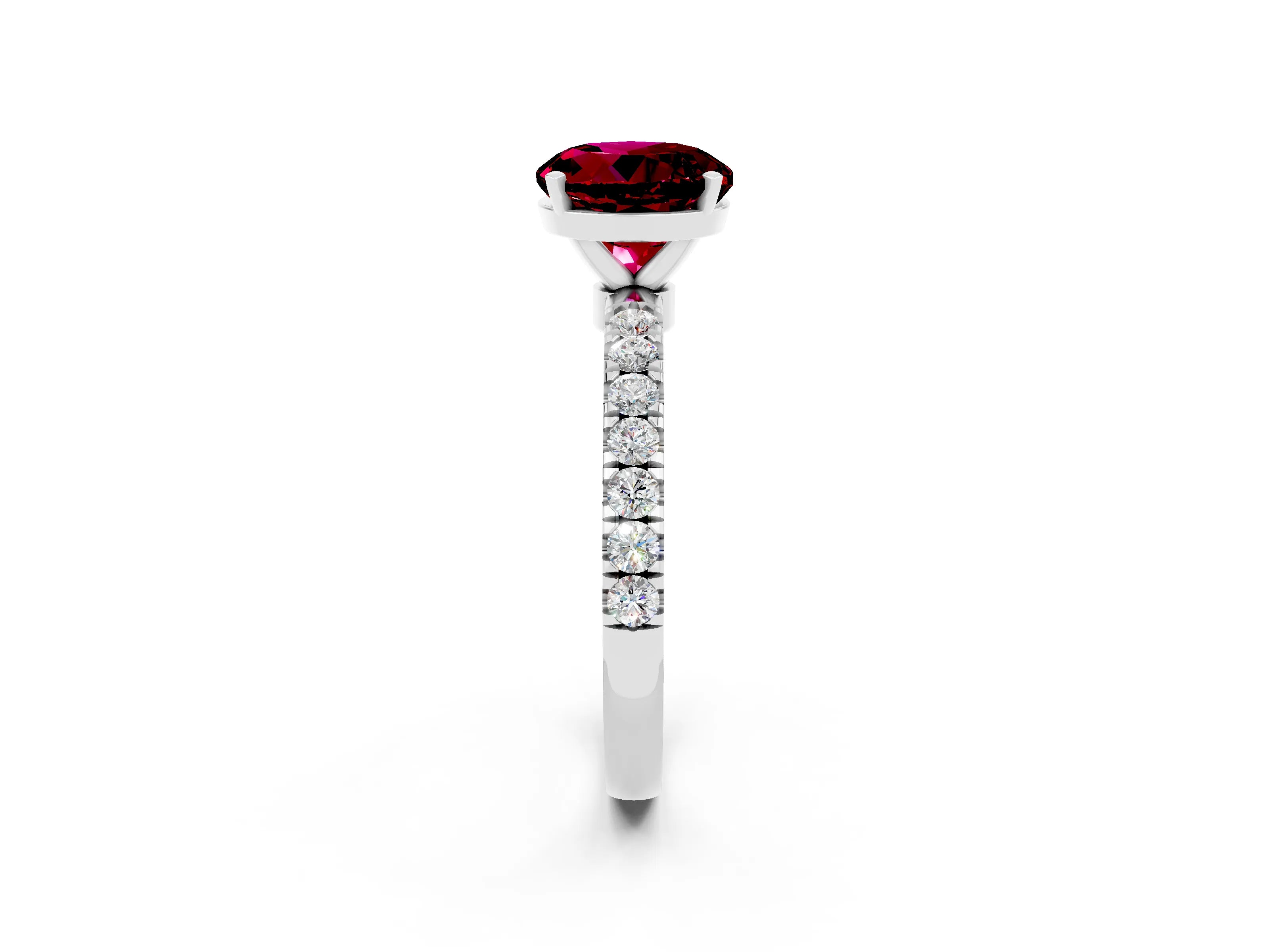 White gold Round Cut Garnet Solitaire Ring with Pavé Accents and Four-Prong Setting_2