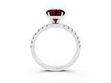 White gold Round Cut Garnet Solitaire Ring with Pavé Accents and Four-Prong Setting_3