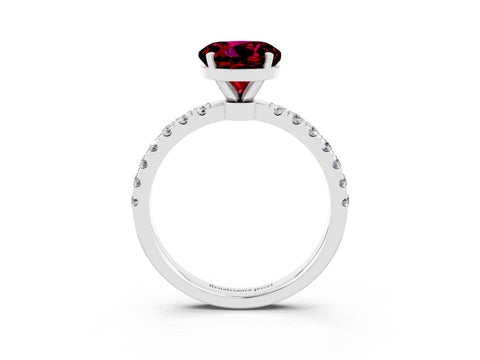 White gold Round Cut Garnet Solitaire Ring with Pavé Accents and Four-Prong Setting_3
