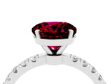 White gold Round Cut Garnet Solitaire Ring with Pavé Accents and Four-Prong Setting_4