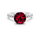 White gold Round Cut Garnet Solitaire Ring with Pavé Band and Four-Prong Setting_24