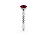 White gold Round Cut Garnet Solitaire Ring with Pavé Band and Four-Prong Setting_26