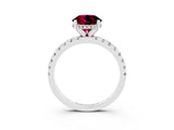 White gold Round Cut Garnet Solitaire Ring with Pavé Band and Four-Prong Setting_27