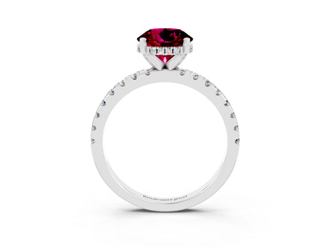 White gold Round Cut Garnet Solitaire Ring with Pavé Band and Four-Prong Setting_27