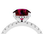White gold Round Cut Garnet Solitaire Ring with Pavé Band and Four-Prong Setting_28