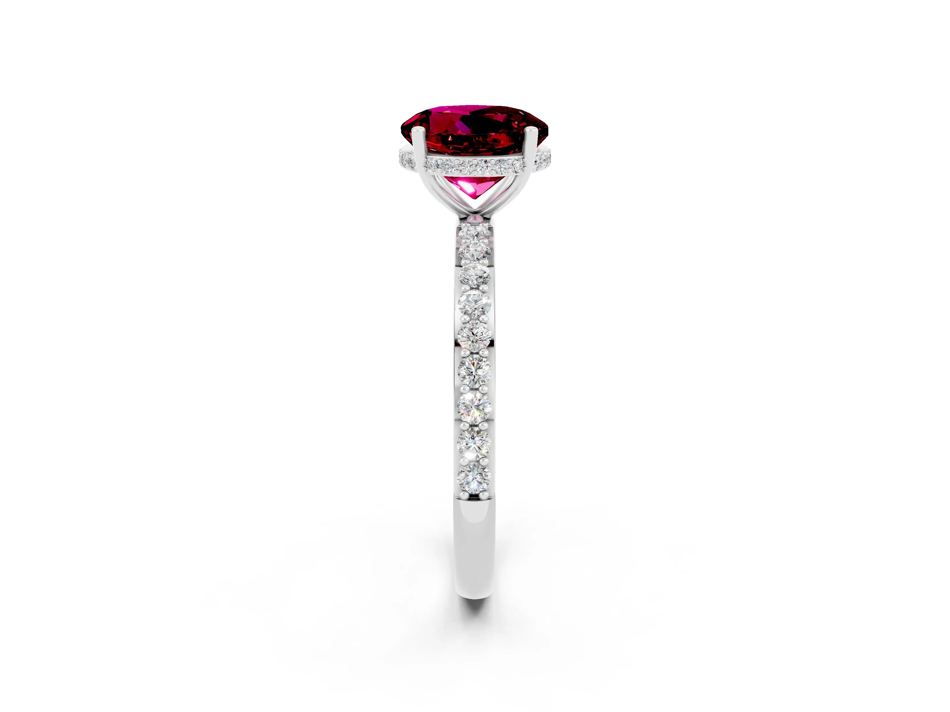 White gold Round Cut Garnet Solitaire Ring with Pavé Band and Hidden Halo_26