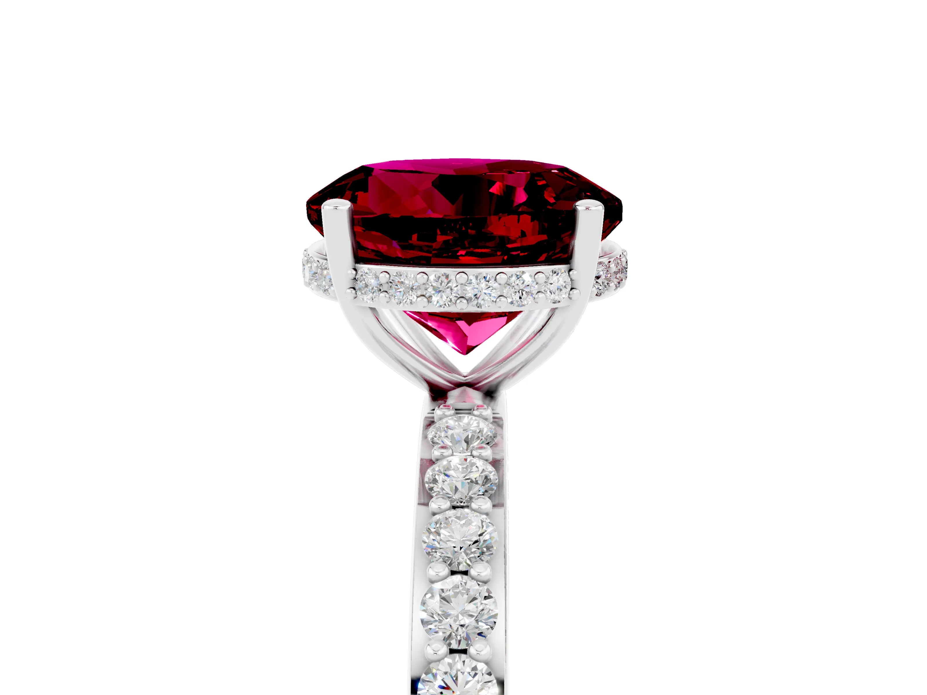 White gold Round Cut Garnet Solitaire Ring with Pavé Band and Hidden Halo_29