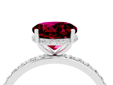 White gold Round Cut Garnet Solitaire Ring with Pavé Band and Hidden Halo_4