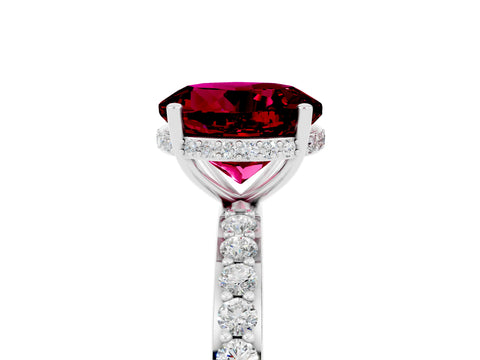 White gold Round Cut Garnet Solitaire Ring with Pavé Band and Hidden Halo_5