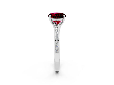White gold Round Cut Garnet Solitaire Ring with Pavé Band and Prong Setting_2