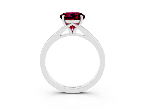 White gold Round Cut Garnet Solitaire Ring with Pavé Band and Prong Setting_3