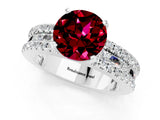 White gold Round Cut Garnet Solitaire Ring with Pavé and Channel Set Band_1