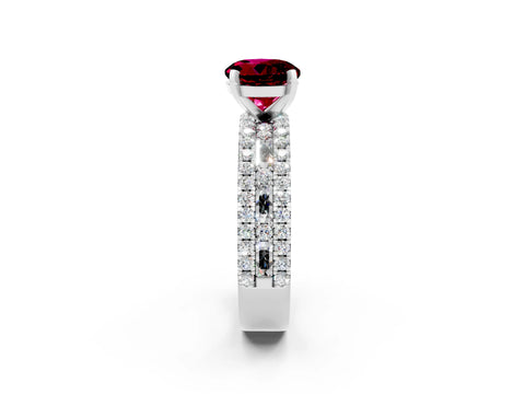 White gold Round Cut Garnet Solitaire Ring with Pavé and Channel Set Band_2