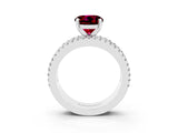 White gold Round Cut Garnet Solitaire Ring with Pavé and Channel Set Band_3